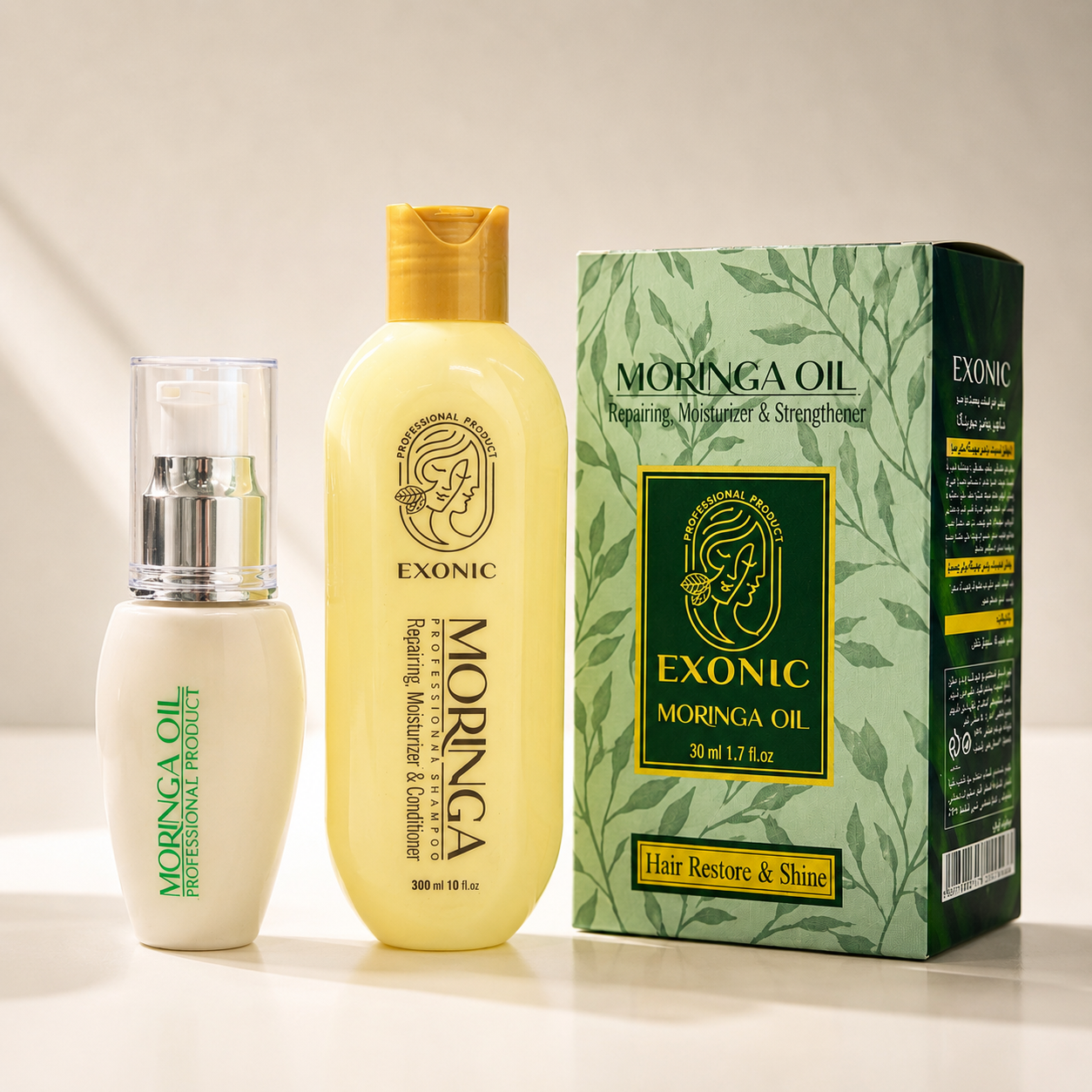 پکیج رفع ریزش مو، تقویت و مراقبت از مو اکسونیک Exonic حاوی روغن مورینگا