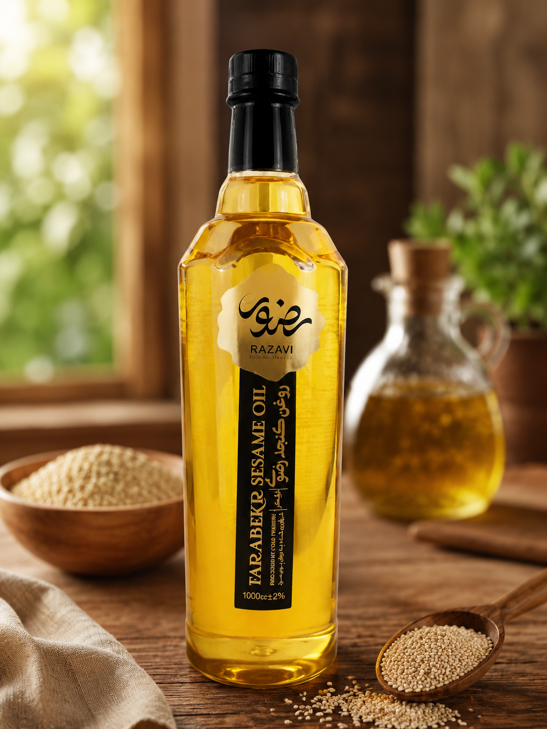 روغن خوراکی کنجد فرابکر رضوی حجم ۱۰۰۰ سی سی (یک لیتری)