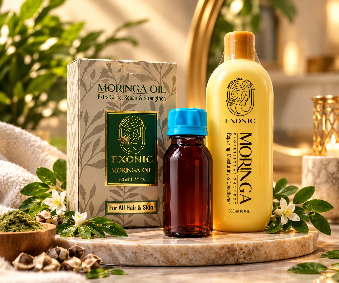 پکیج درمان ریزش مو روغن مورینگا و ترکیبی